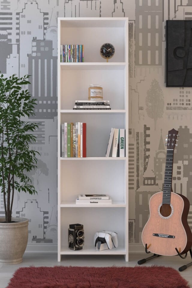5 Raflı Kitaplık Beyaz – Çok Amaçlı Dekoratif Raflı Dolap