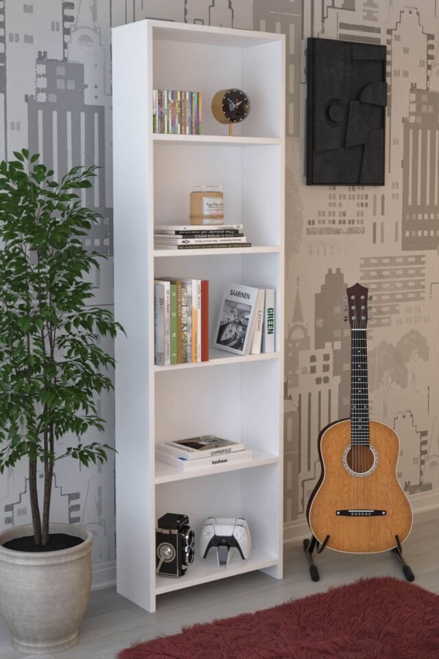 5 Raflı Kitaplık Beyaz – Çok Amaçlı Dekoratif Raflı Dolap
