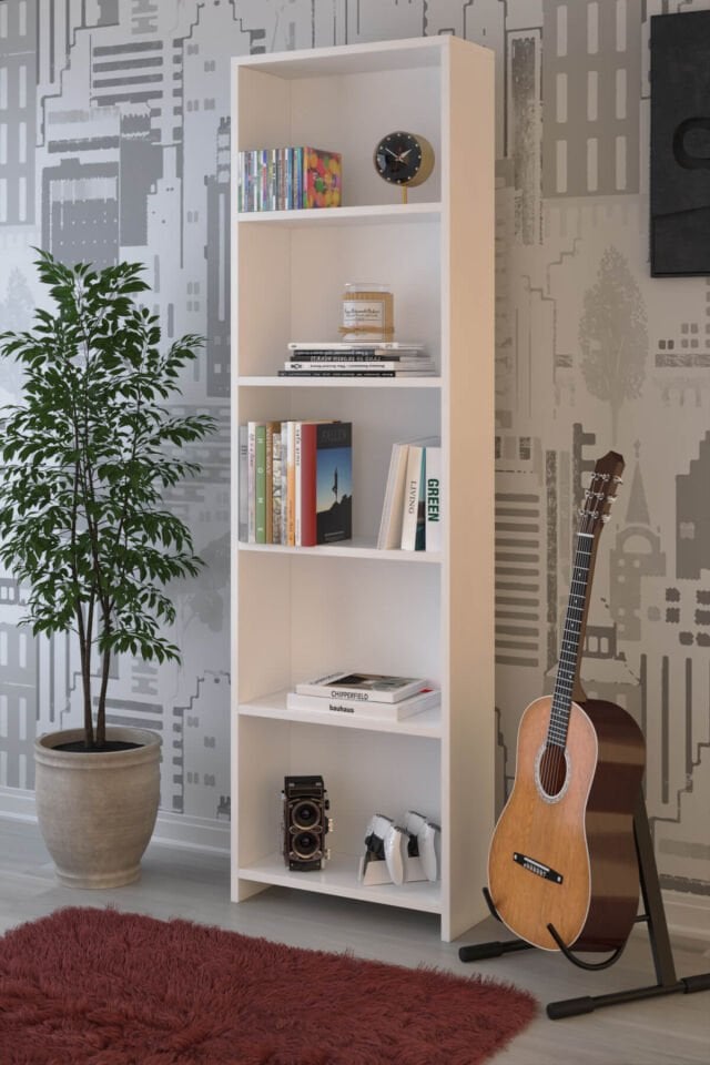 5 Raflı Kitaplık Beyaz – Çok Amaçlı Dekoratif Raflı Dolap