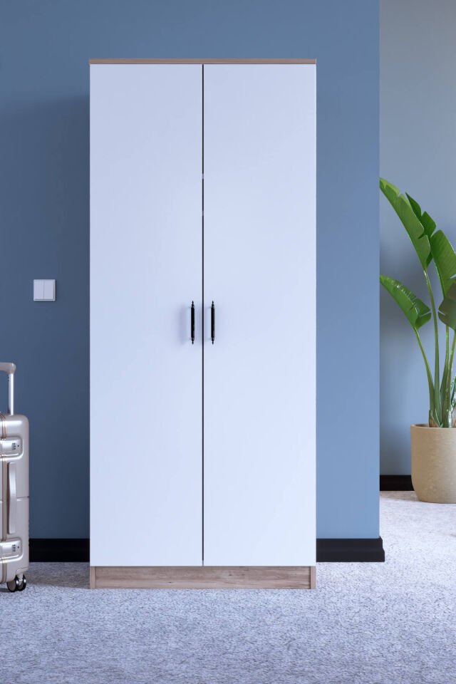 Gubimo75 – 2 Kapılı Gardırop Geniş Askılı Elbise Dolabı Atlantik Çam Beyaz
