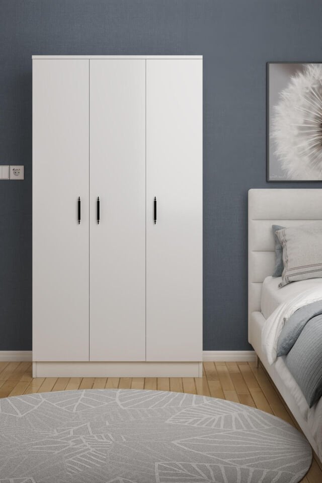 Gubimo83 – 3 Kapılı Gardırop Raflı Askılı Elbise Dolabı Beyaz