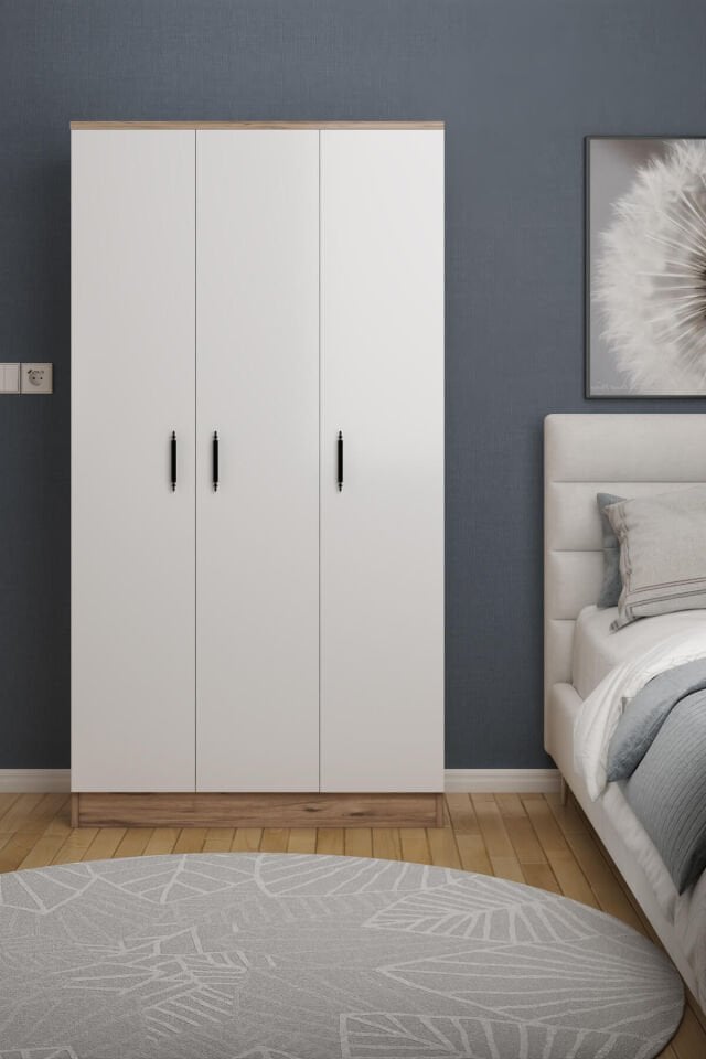 Gubimo84 – 3 Kapılı Gardırop Raflı Askılı Elbise Dolabı Atlantik Çam Beyaz
