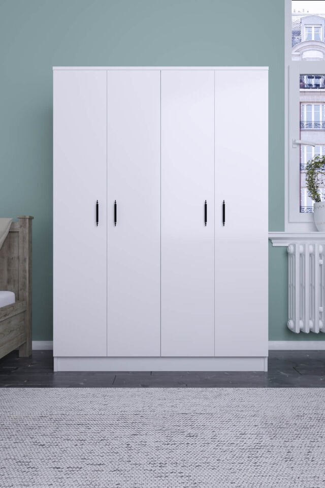 Gubimo89 – 4 Kapılı Gardırop Raflı Askılı Elbise Dolabı Beyaz