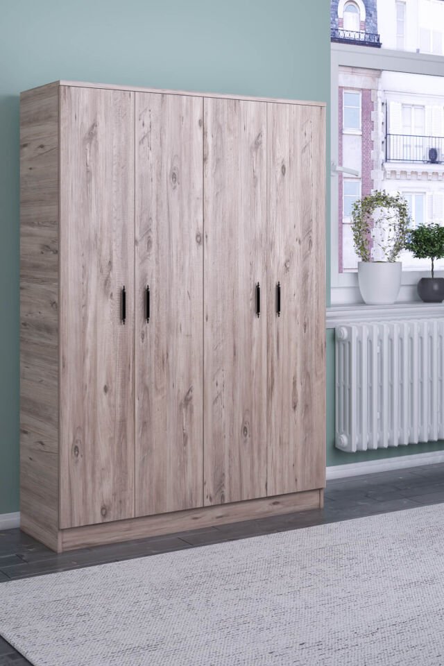 Gubimo91 – 4 Kapılı Gardırop Raflı Askılı Elbise Dolabı Atlantik Çam