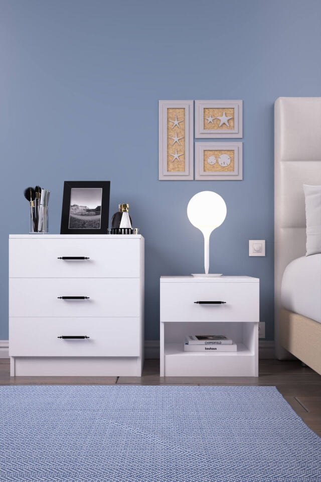 Gubimo98 – 2 Kapılı Gardırop Şifonyer Komodin Yatak Odası Takımı Beyaz