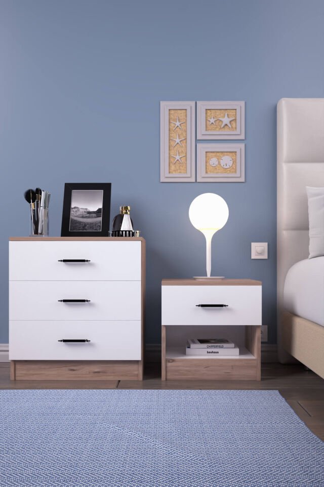 Gubimo99 – 2 Kapılı Gardırop Şifonyer Komodin Yatak Odası Takımı Atlantik Çam Beyaz
