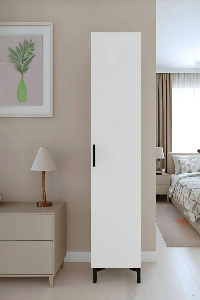 Gubimo101-Tek Kapaklı 4 Raflı Elbise Dolabı Beyaz