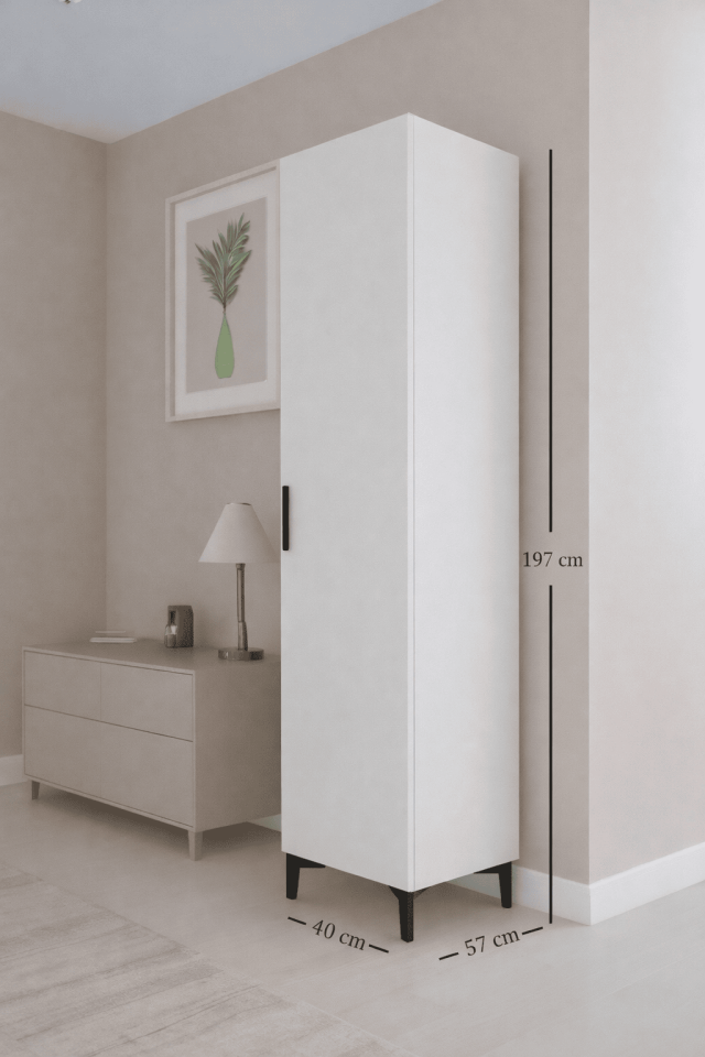 Gubimo101-Tek Kapaklı 4 Raflı Elbise Dolabı Beyaz