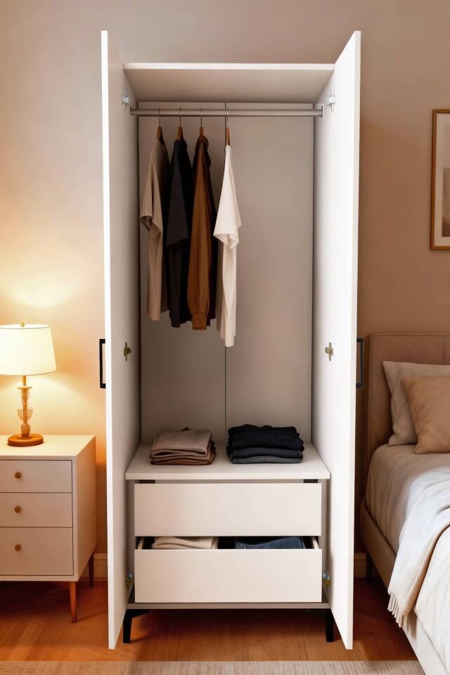 Gubimo102-2 Kapılı Modüler Kapalı 2 Çekmceli Gardırop ,Beyaz