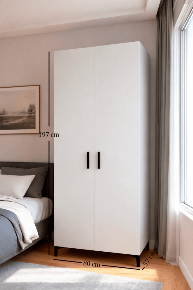 Gubimo102-2 Kapılı Modüler Kapalı 2 Çekmceli Gardırop ,Beyaz