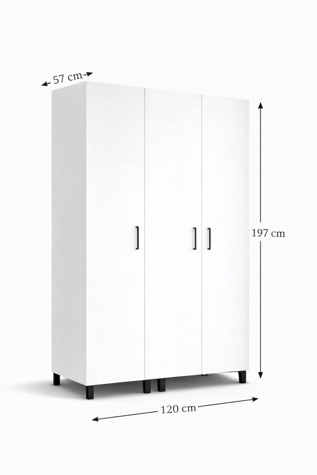 Gubimo106-Gardırop 3 Kapılı,4 Raflı ve Gizli 2 Çekmeceli Elbise Dolabı /Beyaz