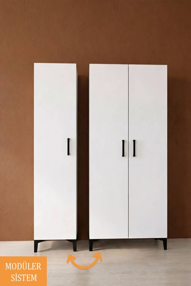 Gubimo107-Gardırop 3 Kapılı,8 Raflı ve Elbise Dolabı /Beyaz