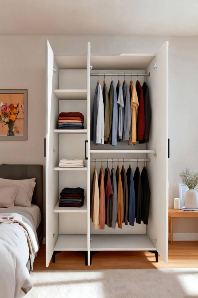 Gubimo108-Gardırop 3 Kapılı,2 Askılıklı Elbise Dolabı /Beyaz