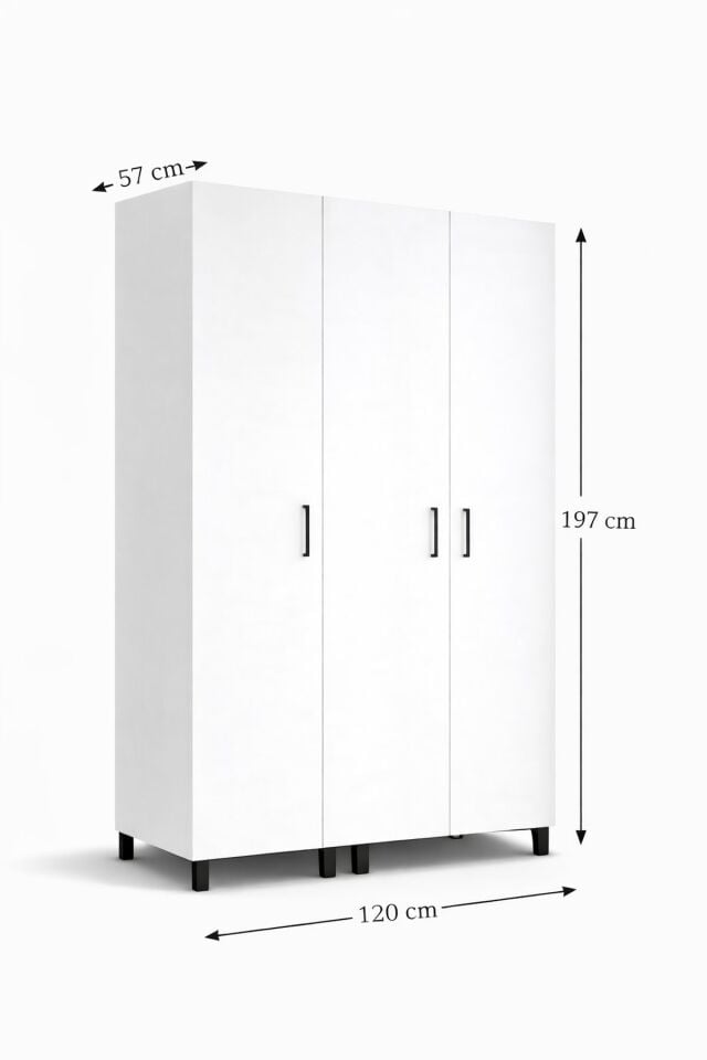 Gubimo108-Gardırop 3 Kapılı,2 Askılıklı Elbise Dolabı /Beyaz