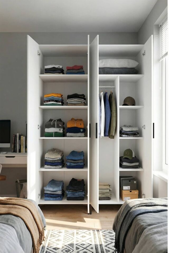 Gubimo113-Gardırop 4 Kapılı,8 Raflı ,Askılık Bölmeli, Elbise Dolabı /Beyaz