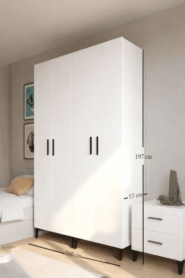 Gubimo114-Gardırop 4 Kapılı,,4 Raflı,2 Askılıklı Elbise Dolabı /Beyaz