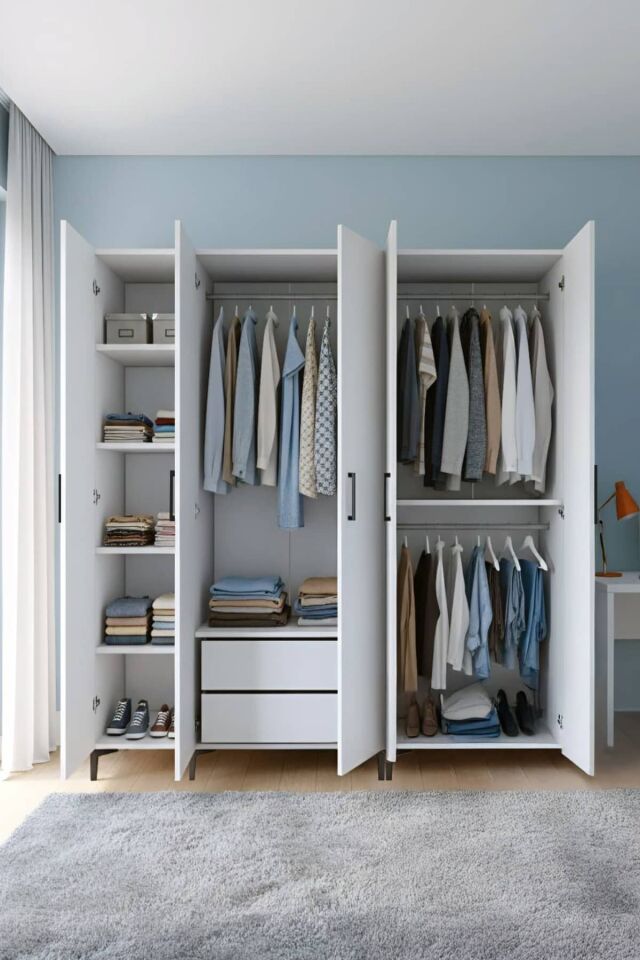 Gubimo116-Gardırop 5 Kapılı,,4 Raflı,2 Çekmeceli ,2 Askılıklı Elbise Dolabı /Beyaz