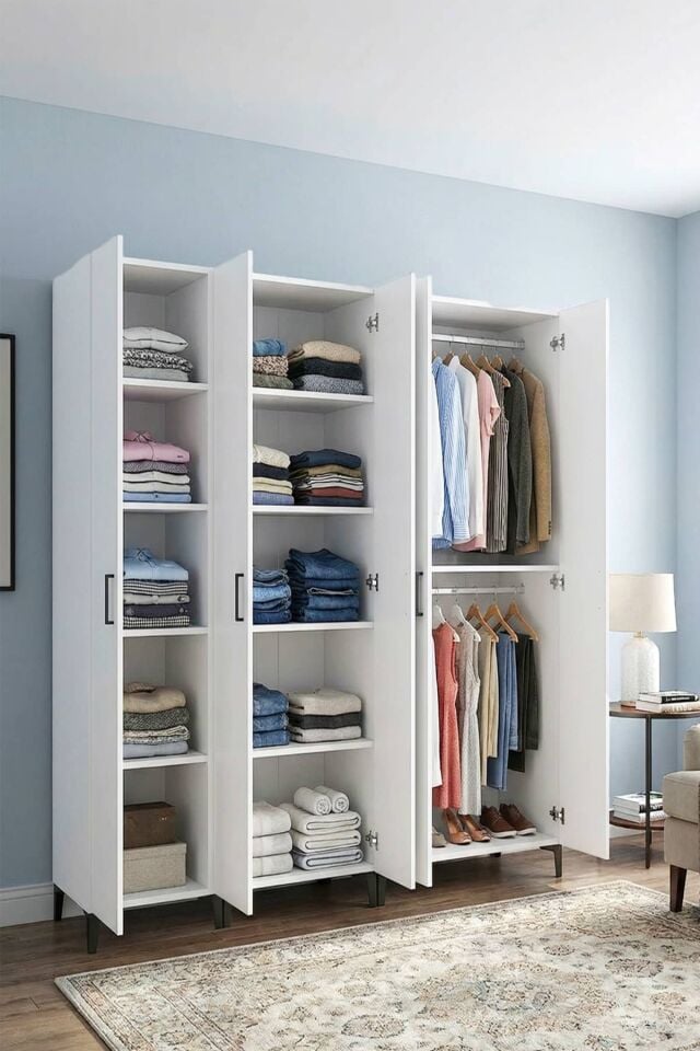 Gubimo118-Gardırop 5 Kapılı,8 Raflı,2 Askılıklı Elbise Dolabı /Beyaz