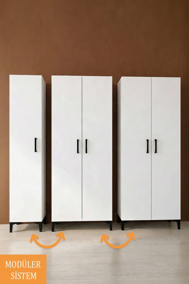 Gubimo119-Gardırop 5 Kapılı,4 Raflı,2 Askılıklı ,Askı ve Raf Bölmeli Elbise Dolabı /Beyaz