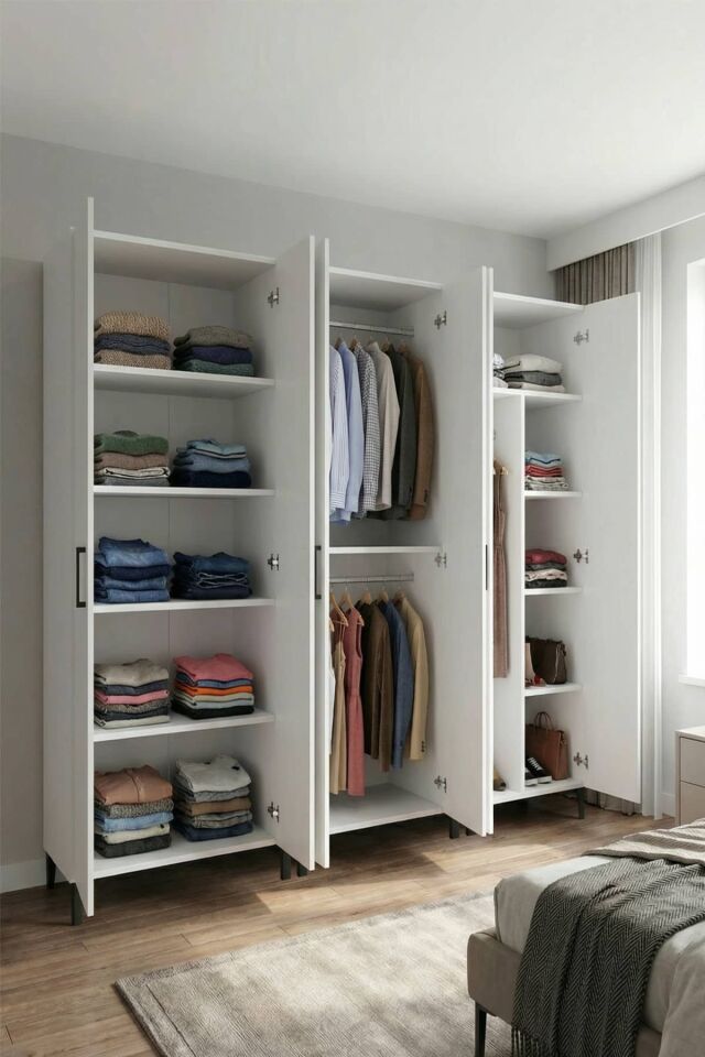 Gubimo124-Gardırop 6 Kapılı,4 Raflı,2 Askılıklı,Askı ve Raf Bölmeli Elbise Dolabı /Beyaz