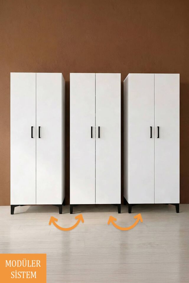 Gubimo124 - 6 Kapılı Modüler Gardırop Beyaz – Askılı ve Raflı Modüler Elbise Dolabı