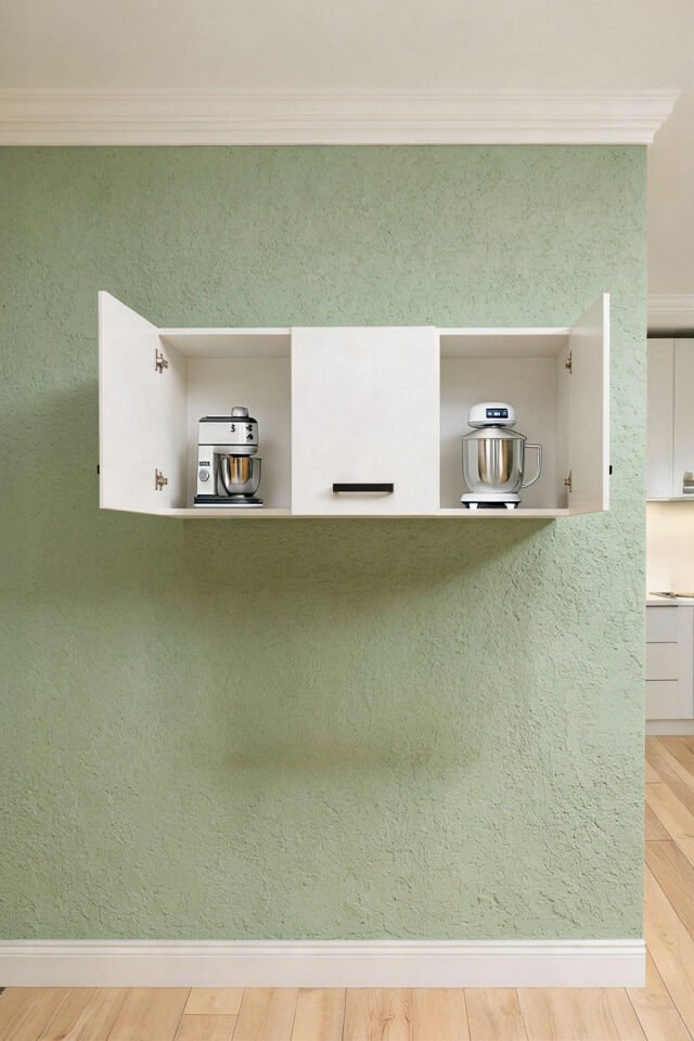 Gubimo127-3 Kapaklı Gardırop Üst Modül,Çok Amaçlı Dolap/Beyaz